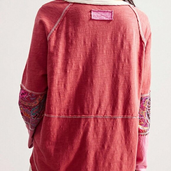 Multicolor Boho Casual Women's Long Sleeve Patchwork Graphic long sleeve T-Shirt - Picture 4 of 7